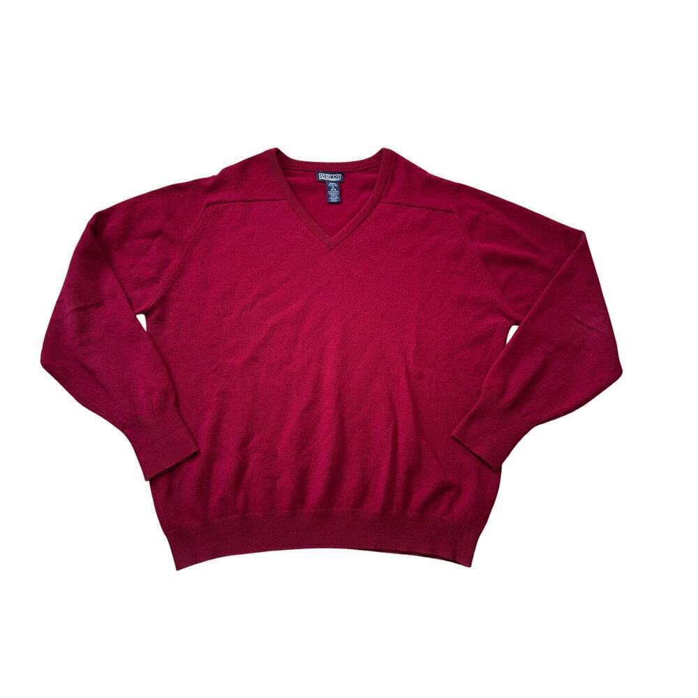 LAND'S END 100% Lambs Wool knitted Red, V Neck sweater, Men's XL
